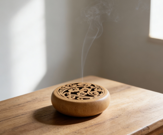 Bamboo and Wood Round Incense Burner