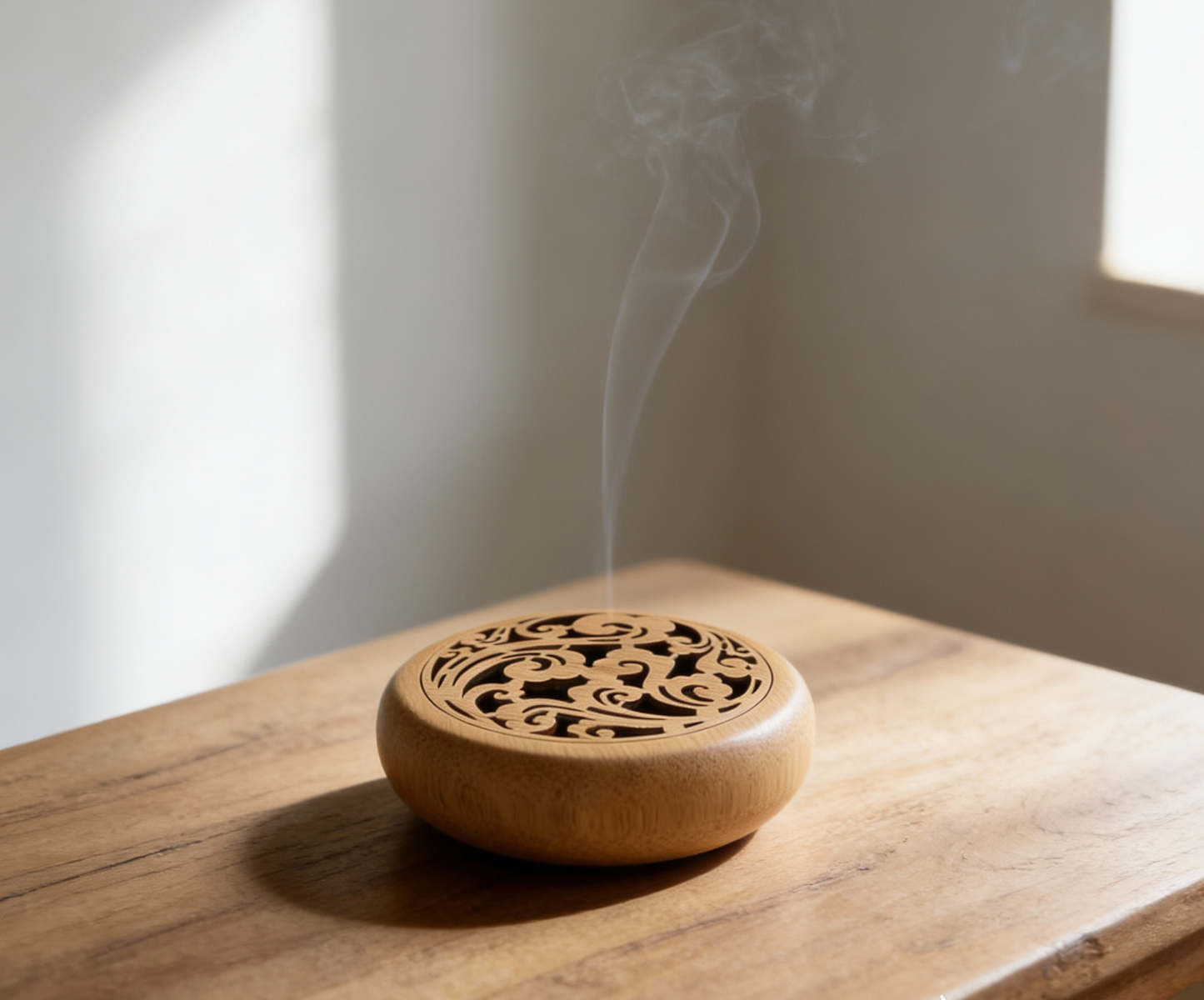 Bamboo and Wood Round Incense Burner